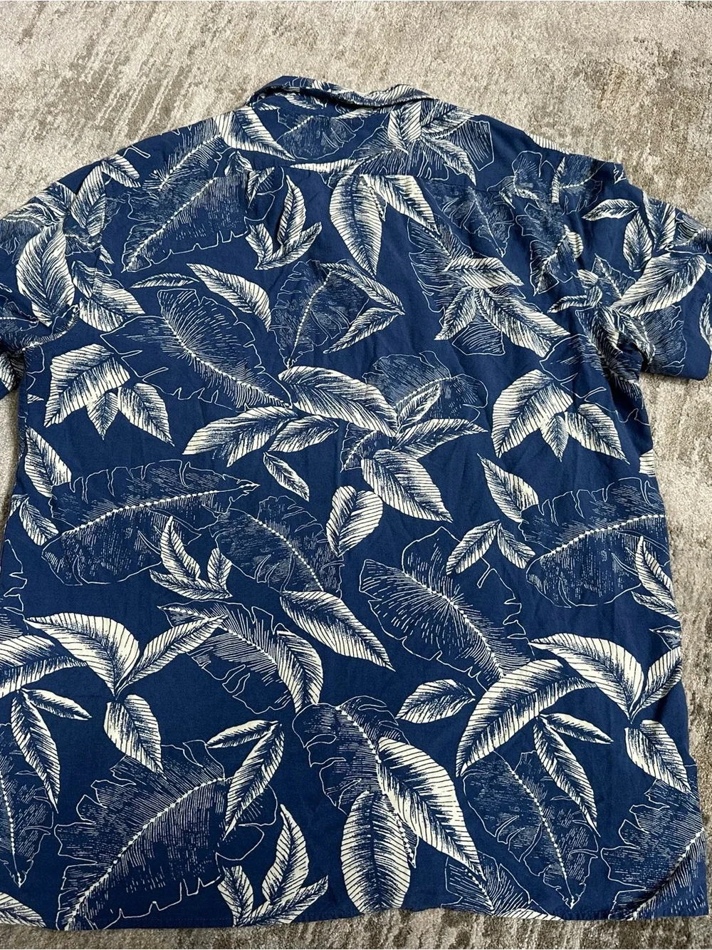 Banana Republic Men’s Navy Blue Button-Down with White Tropical Leaf Print